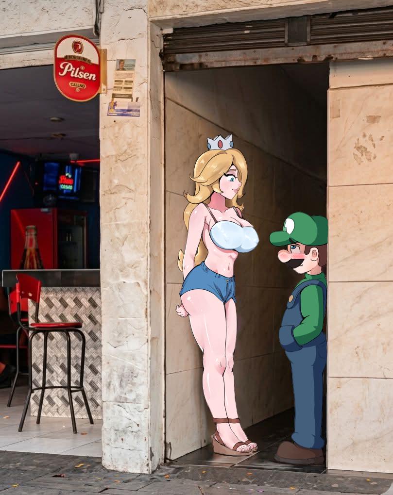 Rosalina finds Luigi on alley (Super Mario) [@renzzo_art]